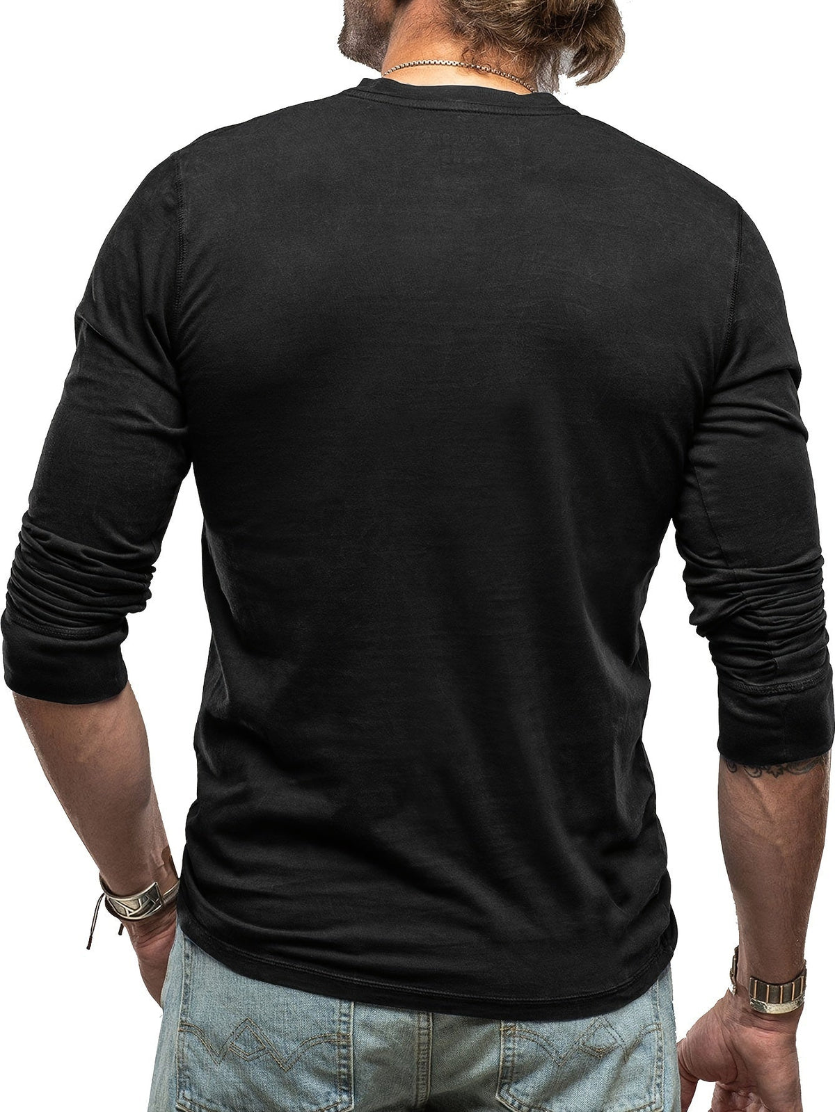 Herres Langærmet Henley T-Shirt – Stretch Casual Lag til Hverdagsbrug