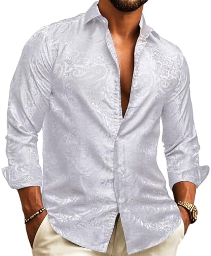 Herre Paisley Jacquard Skjorte – Raffineret Langærmet Stil til Bryllupper og Aftenarrangementer