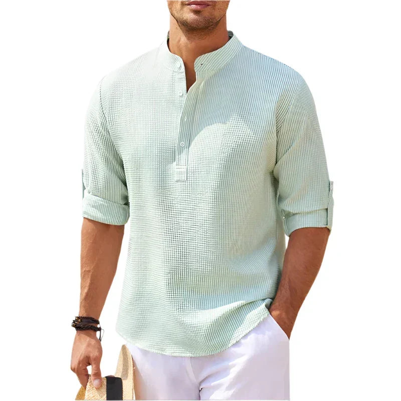 Herre Henley Stand Krave Casual Sommer Skjorte
