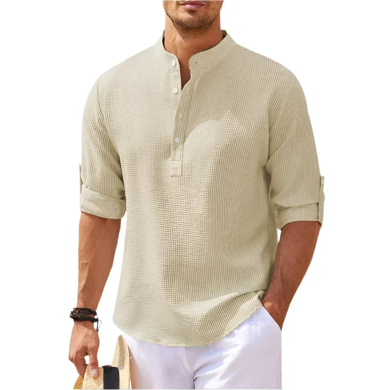 Herre Henley Stand Krave Casual Sommer Skjorte