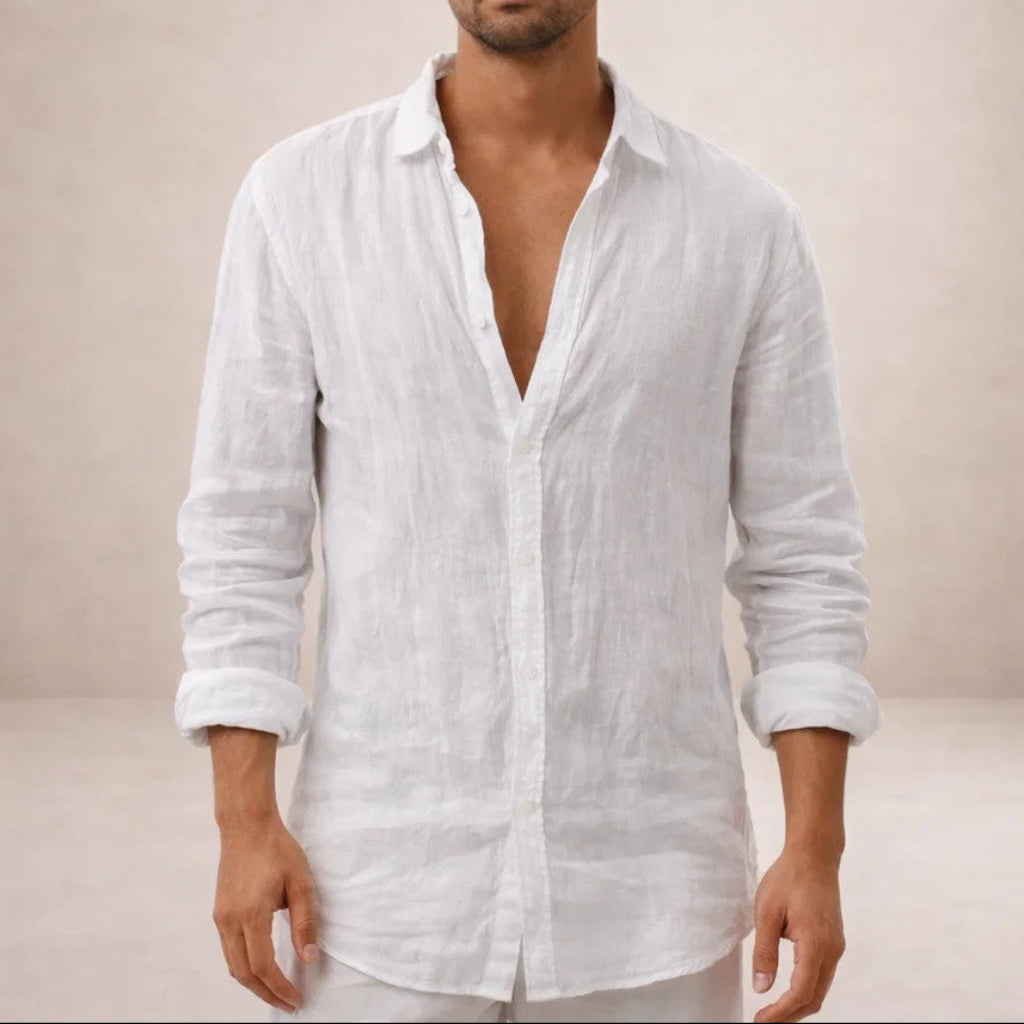 Herre Regular Fit Linned Knap-Ned Casual Skjorte