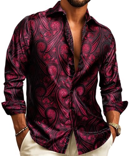 Herre Paisley Jacquard Skjorte – Raffineret Langærmet Stil til Bryllupper og Aftenarrangementer