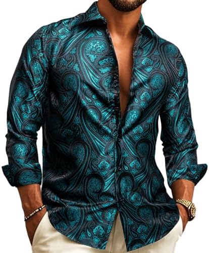 Herre Paisley Jacquard Skjorte – Raffineret Langærmet Stil til Bryllupper og Aftenarrangementer