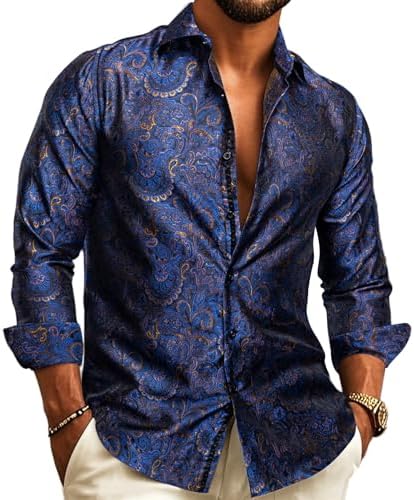 Herre Paisley Jacquard Skjorte – Forfinet Langærmet Stil til Bryllupper og Aftenkjole