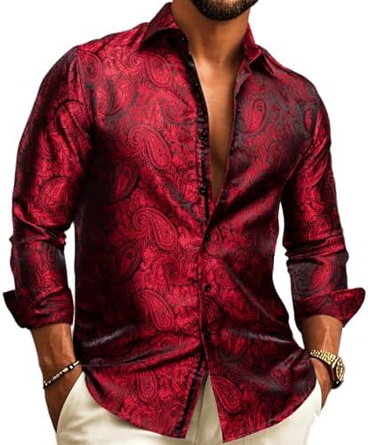 Herre Paisley Jacquard Skjorte – Forfinet Langærmet Stil til Bryllupper og Aftenkjole