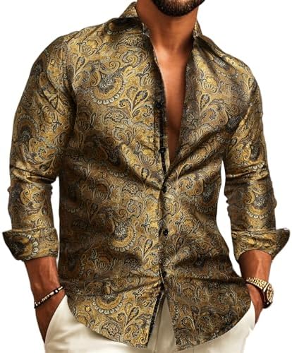 Herre Paisley Jacquard Skjorte – Forfinet Langærmet Stil til Bryllupper og Aftenkjole