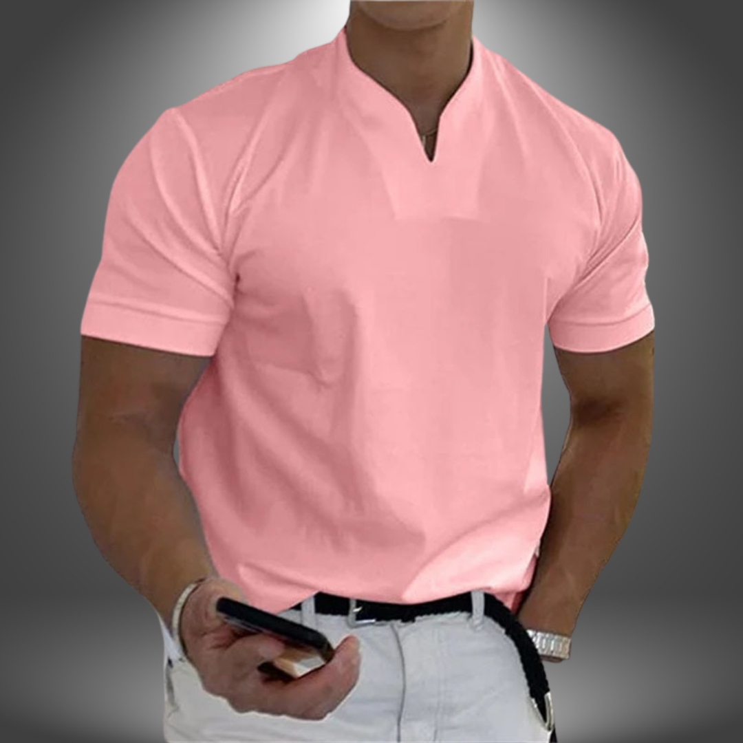 Herres T-shirt med notch-udskæring, slim fit, kortærmet