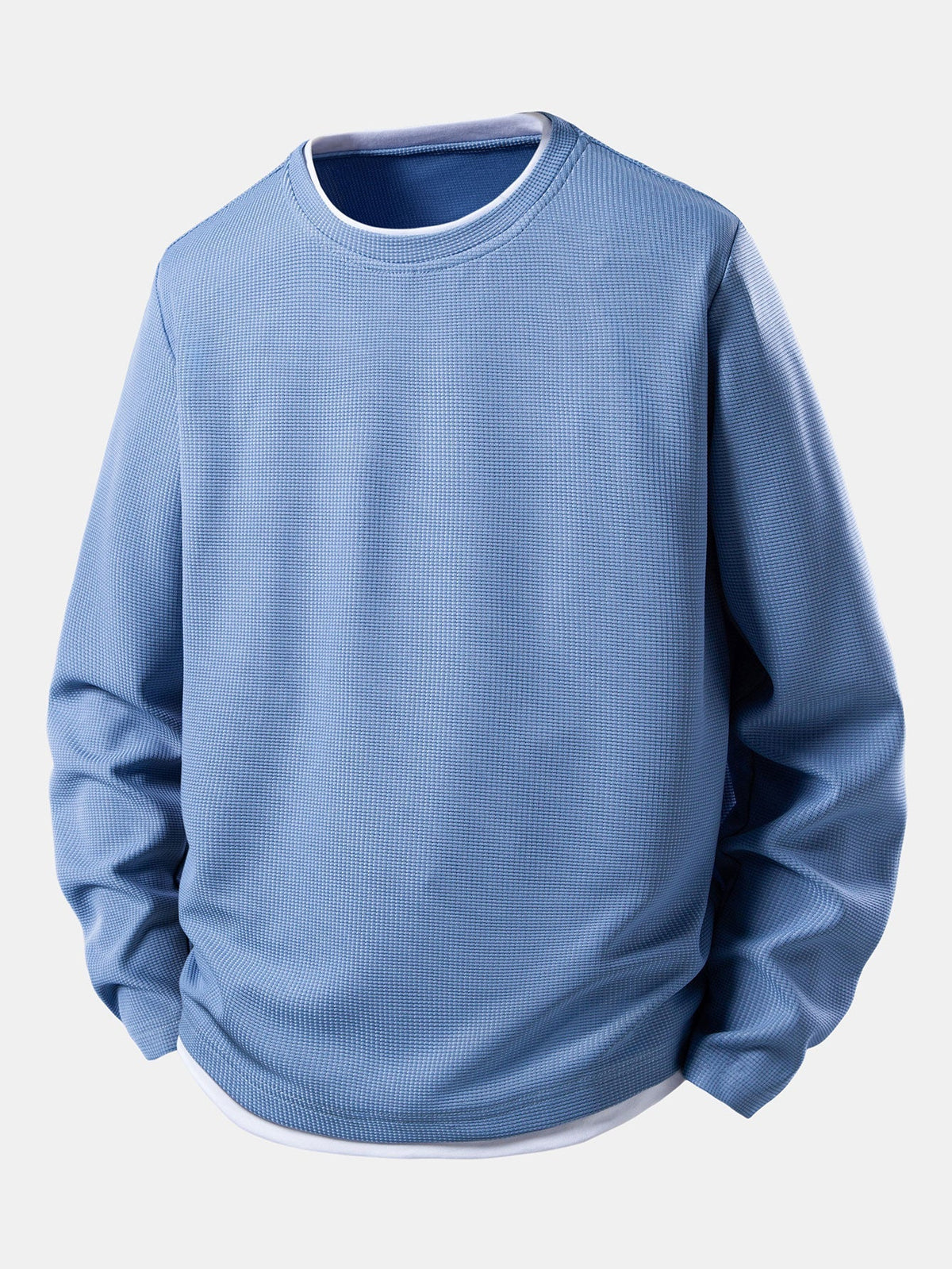 Herre Waffle Langærmet T-Shirt med Lagdelt Rund Hals – Efterårs Casual Essential