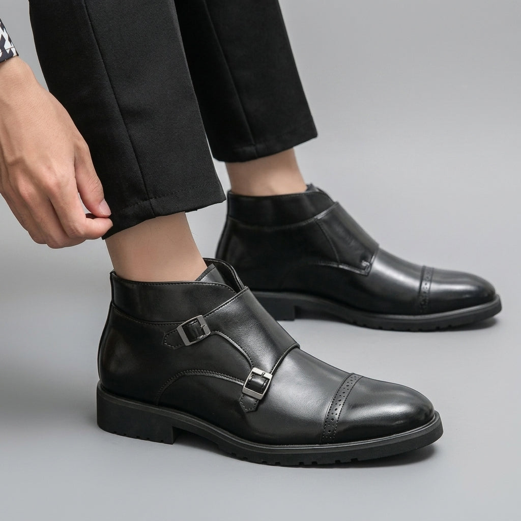 Herre Læder Monk Strap Ankelstøvler