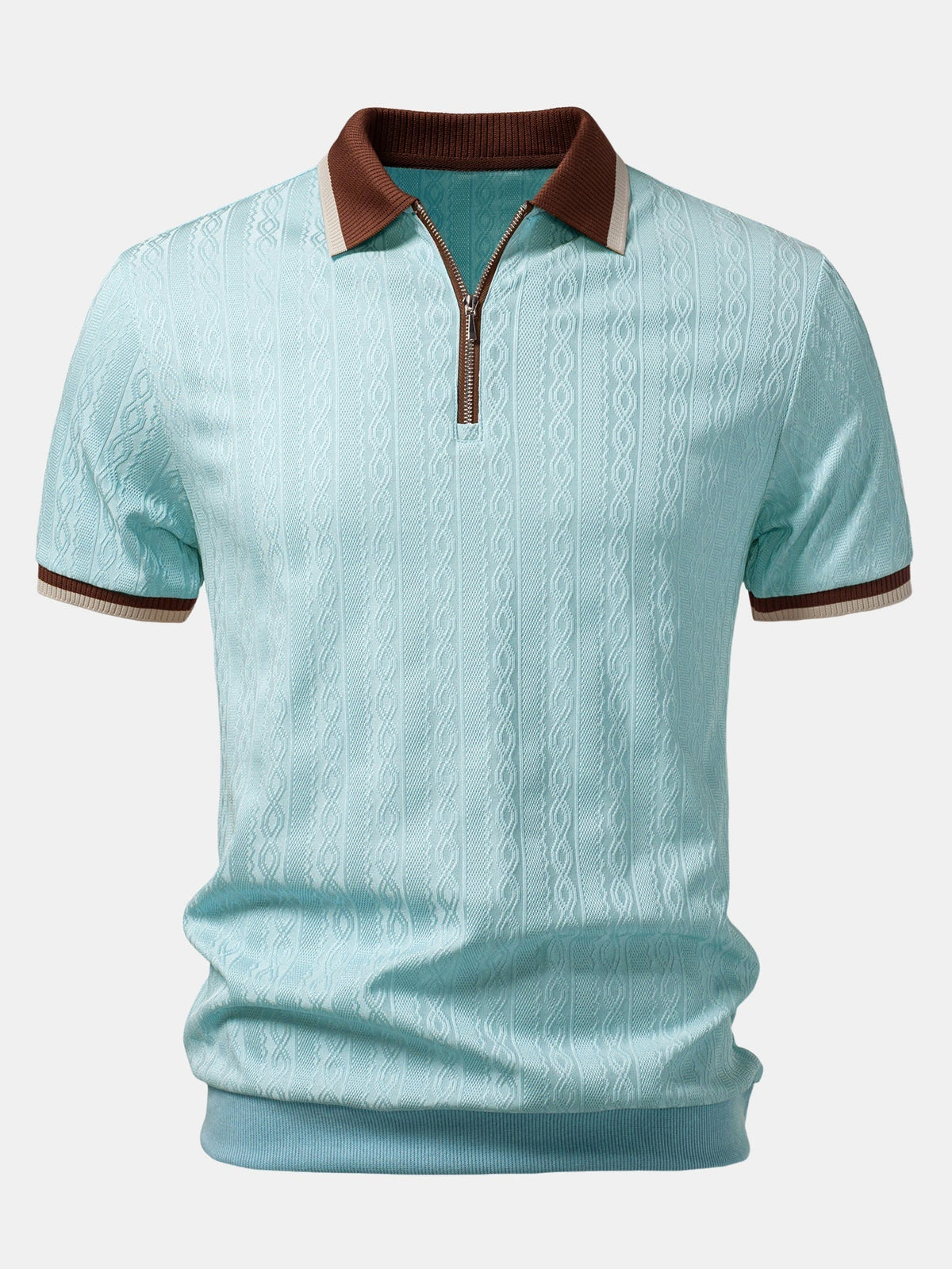 Herre Textured Knit Polo Quarter Zip Skræddersyet Pasform