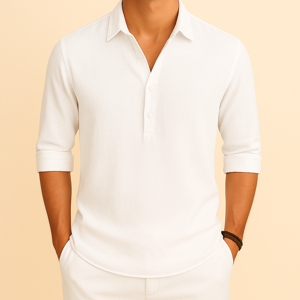Herre Langærmet Polo T-shirt Afslappet Pasform Knap Hals Top