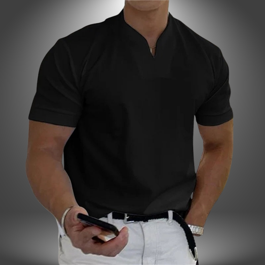 Herres T-shirt med notch-udskæring, slim fit, kortærmet