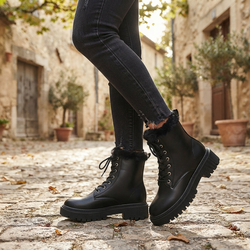 Kvinder Laced Lined Combat Boots