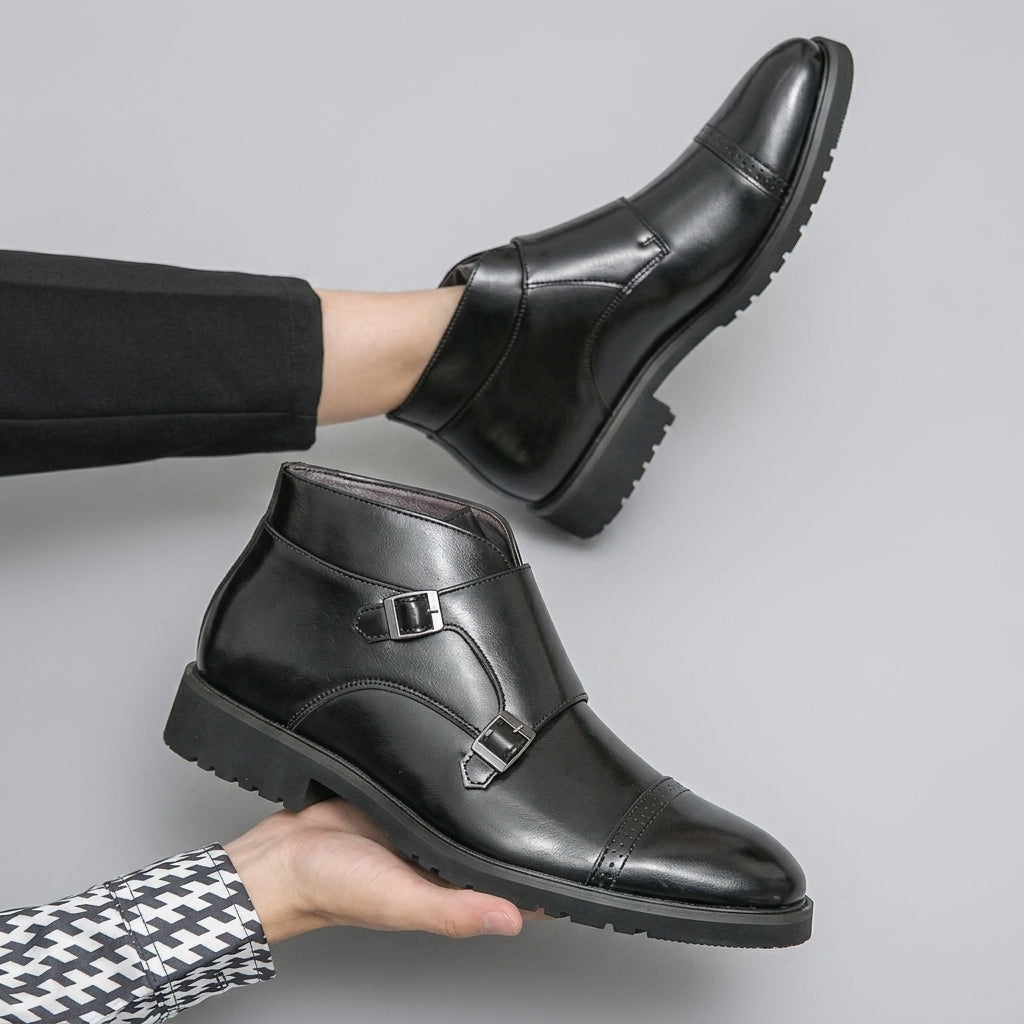 Herre Læder Monk Strap Ankelstøvler