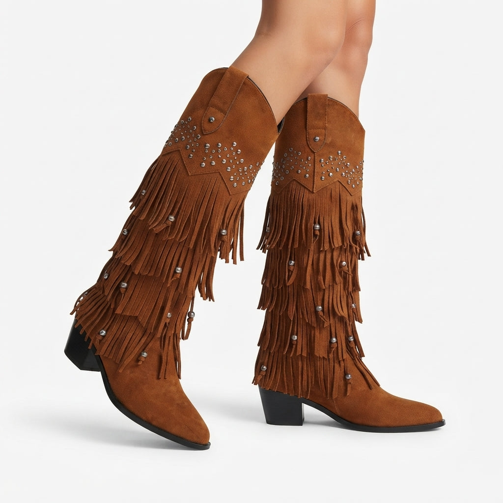 Kvinders Suede Knæhøje Cowboy Støvler