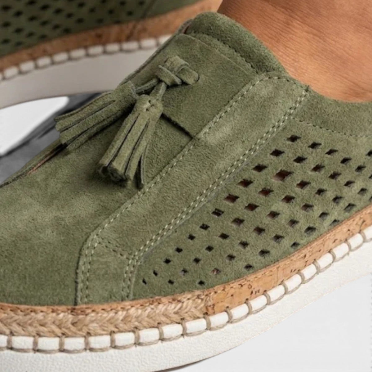 Kvinders Suede Slip On Trænere – Perforeret Frynse Behagelige Hverdags Sneakers