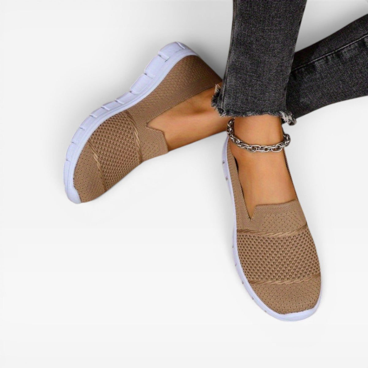 Kvinders Åndbare Strikkede Slip On Sneakers – Letvægt Komfort Træner
