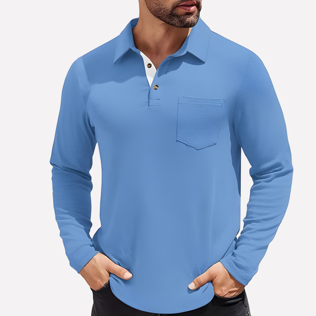 Herre Langærmet Polo T-shirt med Brystlomme Casual Fit