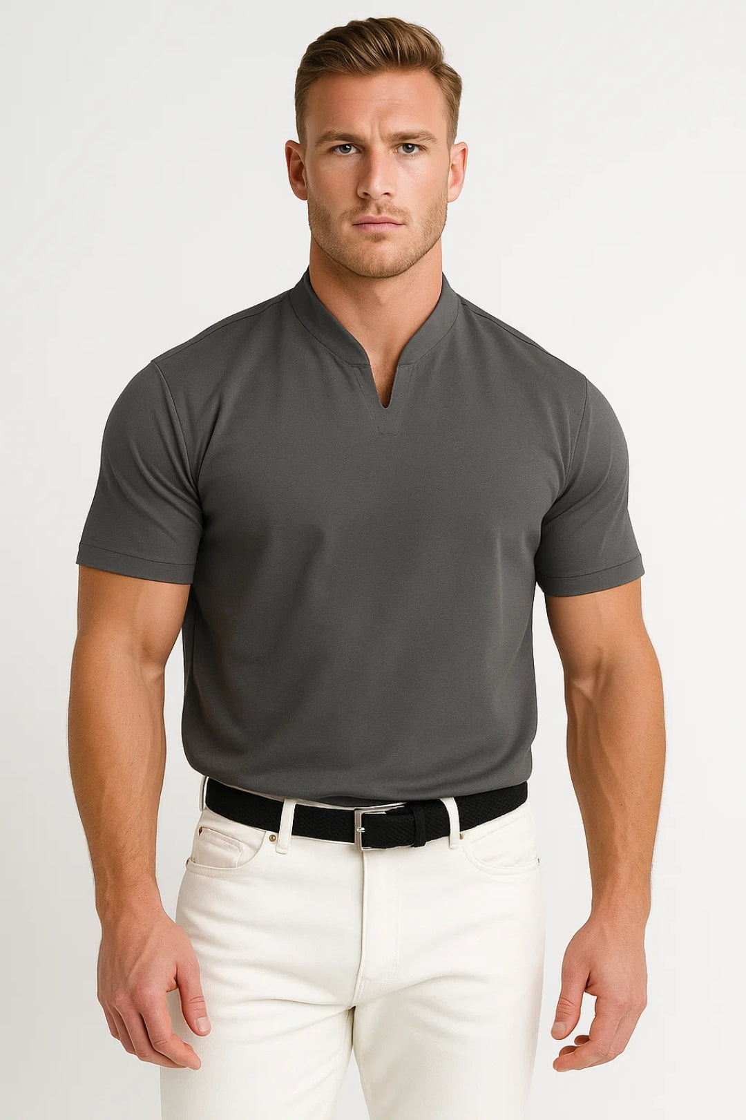 Herre Split Krave Skjorte Korte Ærmer Casual Top
