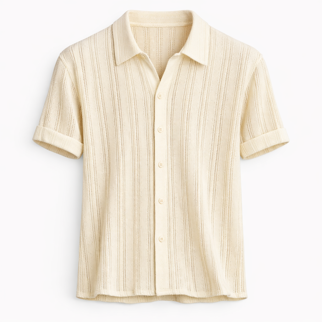 Herre Strikket Polo T-shirt Tekstureret Lodret Stribe Sommer Top