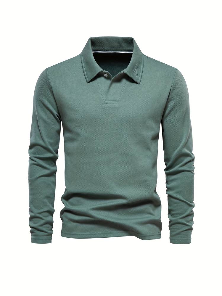 Herre Langærmet Polo T-Shirt Blød Komfortabel Moderne Pasform Casual Smart Hverdagstøj Top