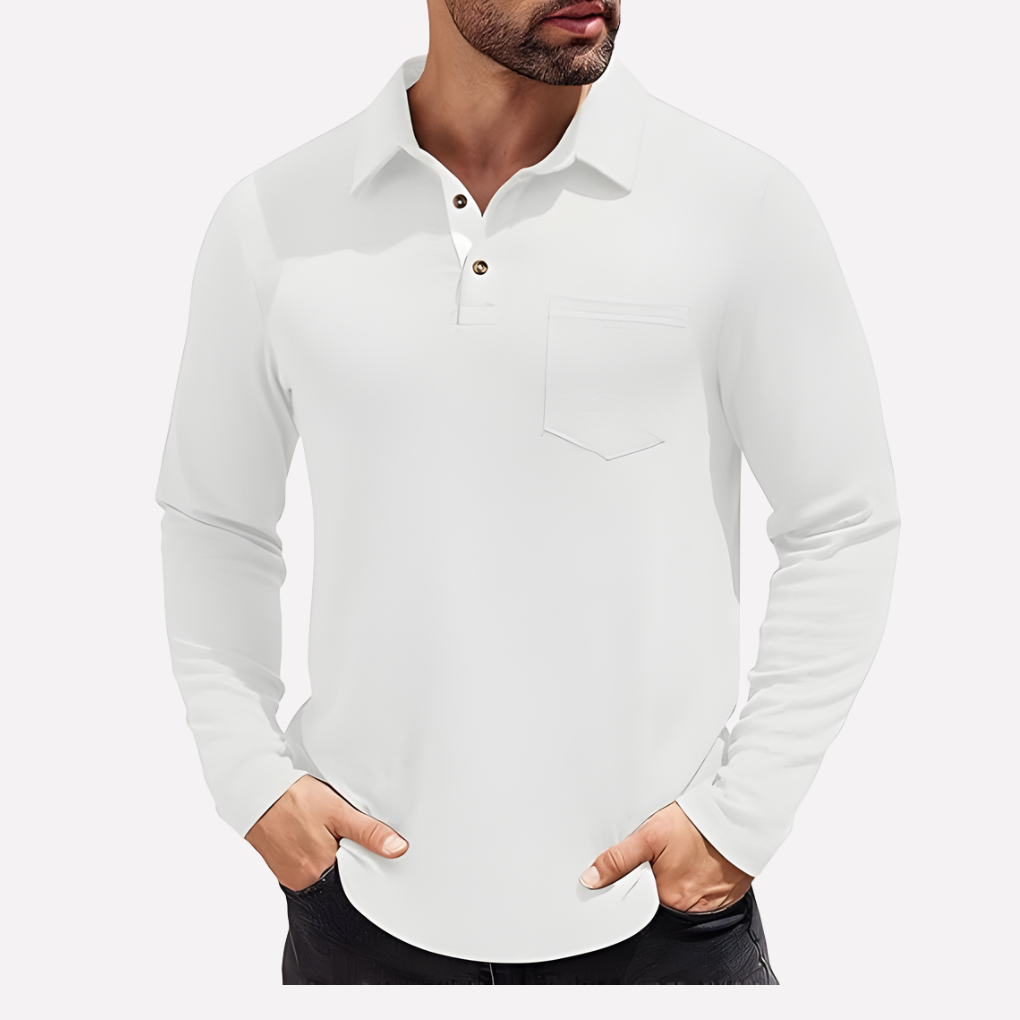 Herre Langærmet Polo T-shirt med Brystlomme Casual Fit