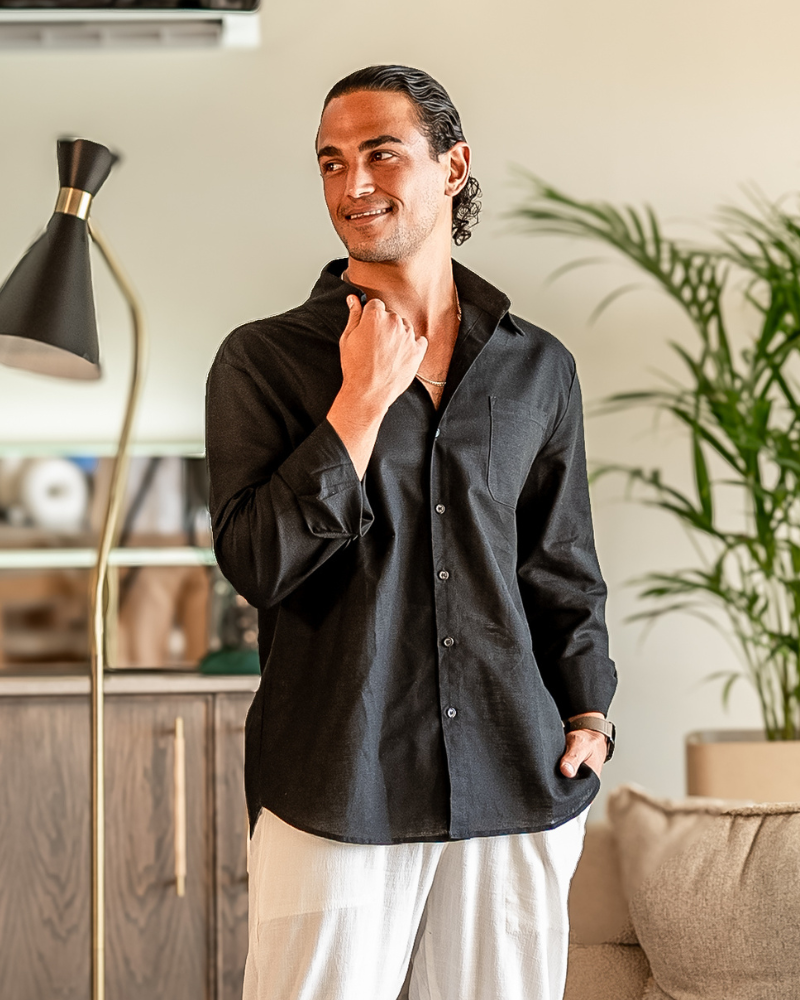 Herre Linned Button-Up Skjorte Afslappet Langærmet Essential