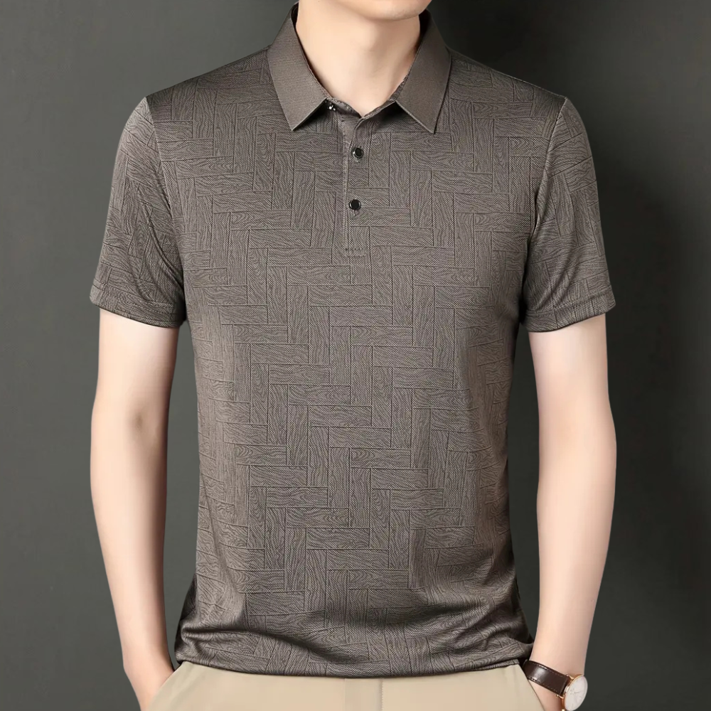 Herre Polo Skjorte Struktureret Strik Mønster Korte Ærmer Smart Casual
