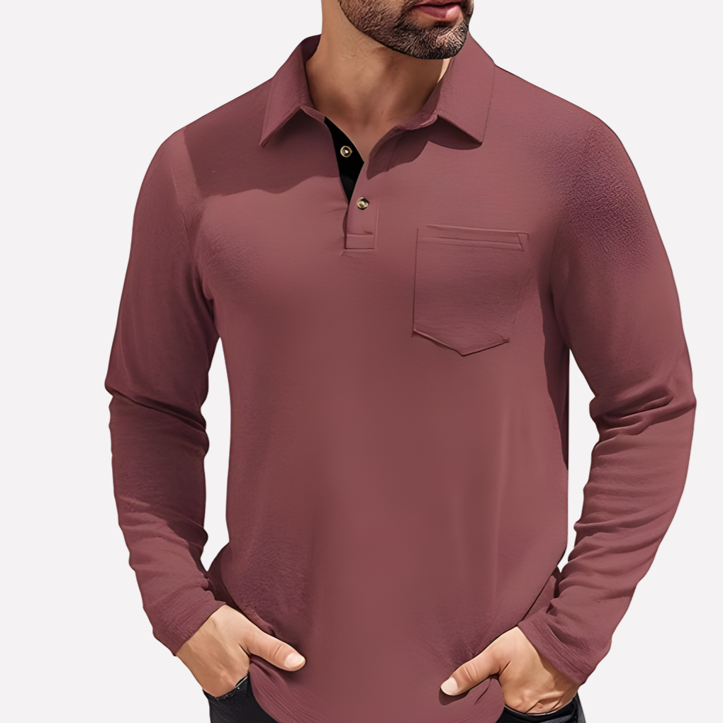 Herre Langærmet Polo T-shirt med Brystlomme Casual Fit