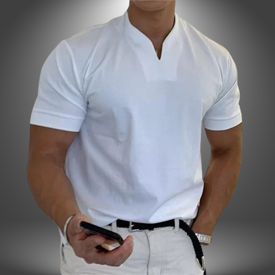 Herres T-shirt med notch-udskæring, slim fit, kortærmet