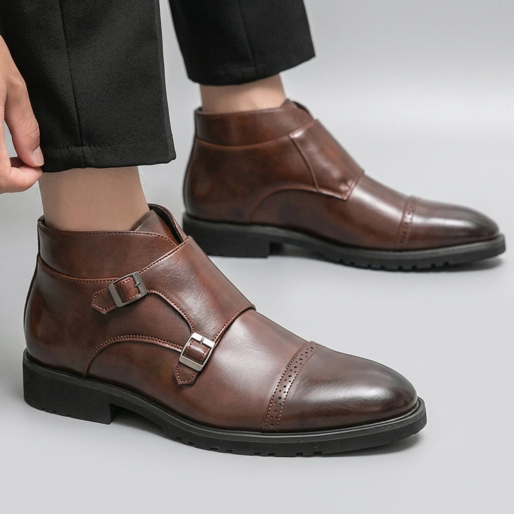Herre Læder Monk Strap Ankelstøvler