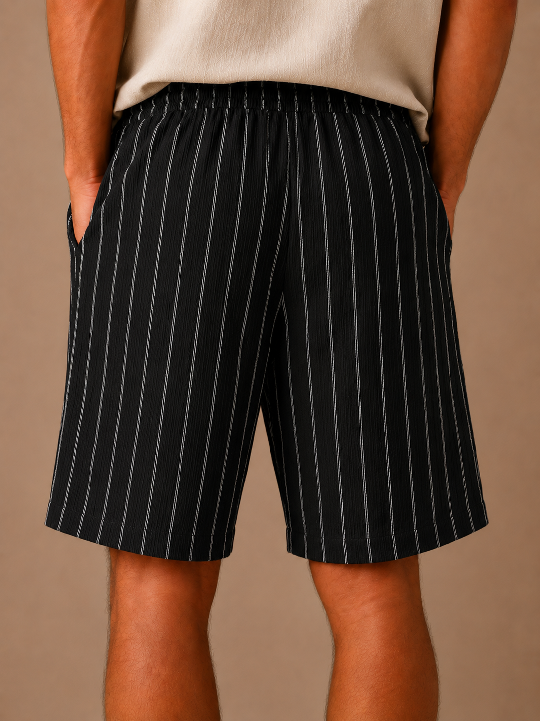 Mænds Linned Stil Snøre Shorts – Stribet Afslappet Pasform | Areleon