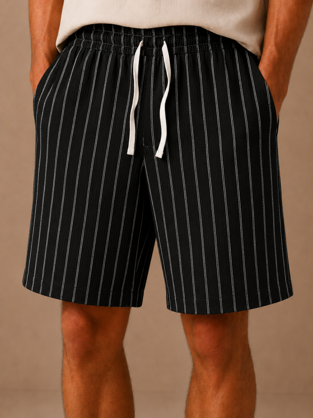 Mænds Linned Stil Snøre Shorts – Stribet Afslappet Pasform | Areleon
