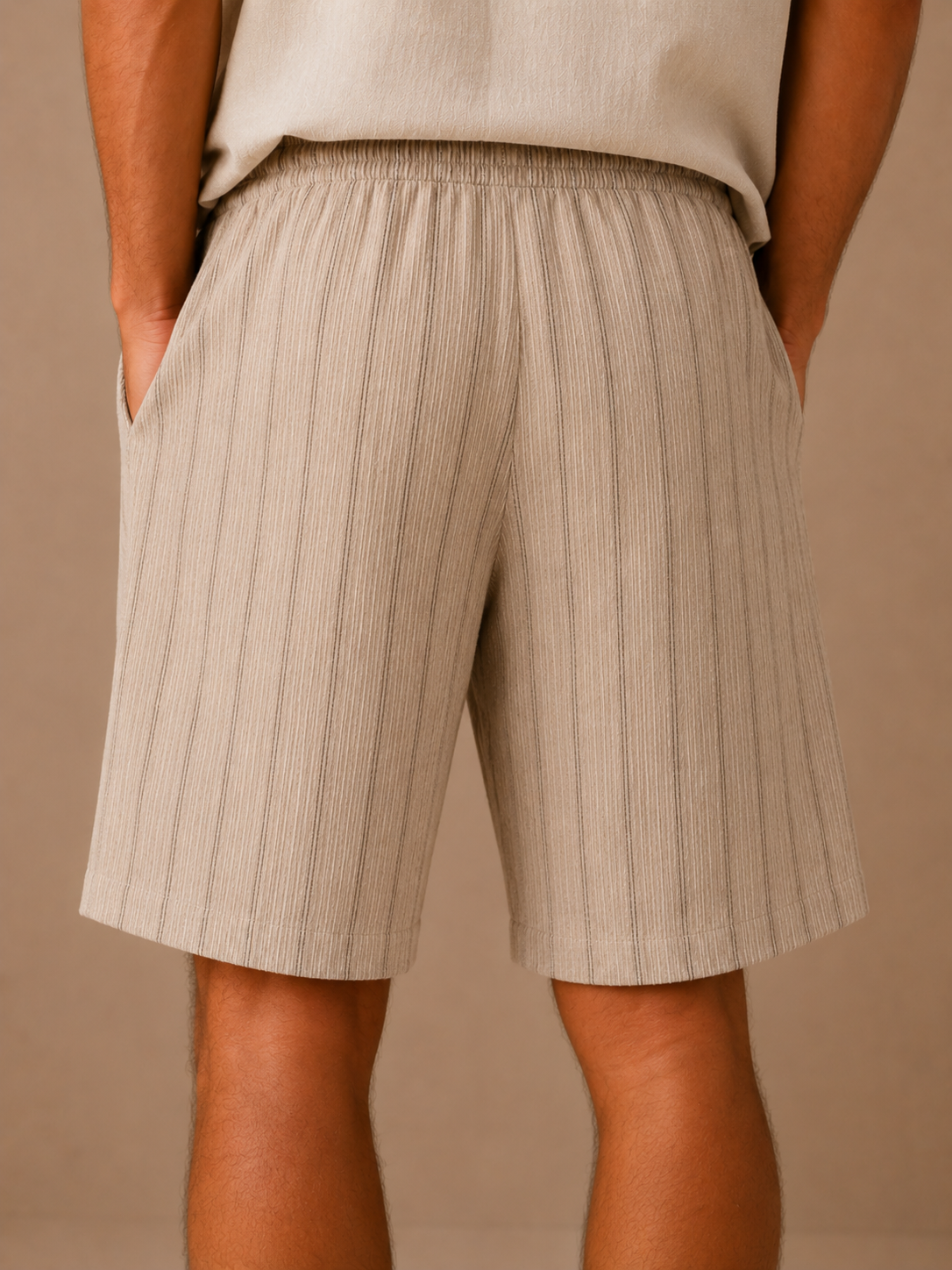 Mænds Linned Stil Snøre Shorts – Stribet Afslappet Pasform | Areleon