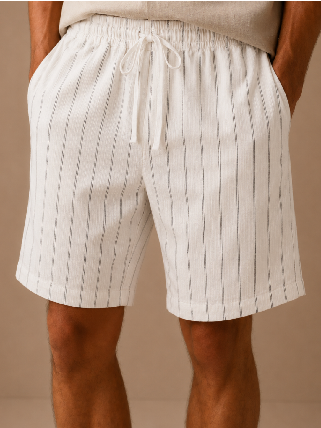 Mænds Linned Stil Snøre Shorts – Stribet Afslappet Pasform | Areleon