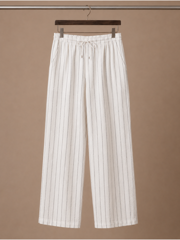 Herre Linned Snoretræk Bukser – Stribet Casual Fit | Areleon