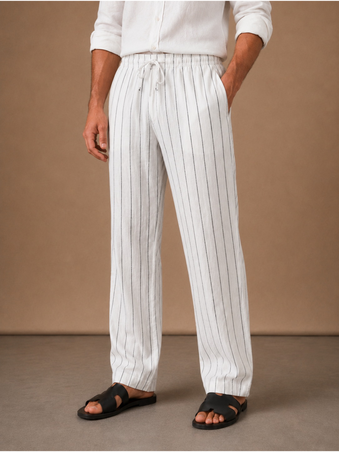 Herre Linned Snoretræk Bukser – Stribet Casual Fit | Areleon