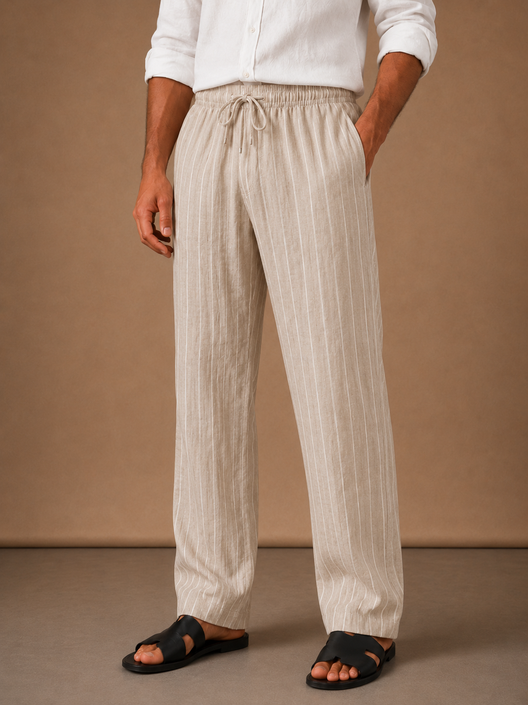 Herre Linned Snoretræk Bukser – Stribet Casual Fit | Areleon