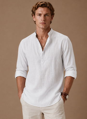 Herre Grandad Krave Linned Skjorte – Afslappet Casual Fit | Areleon
