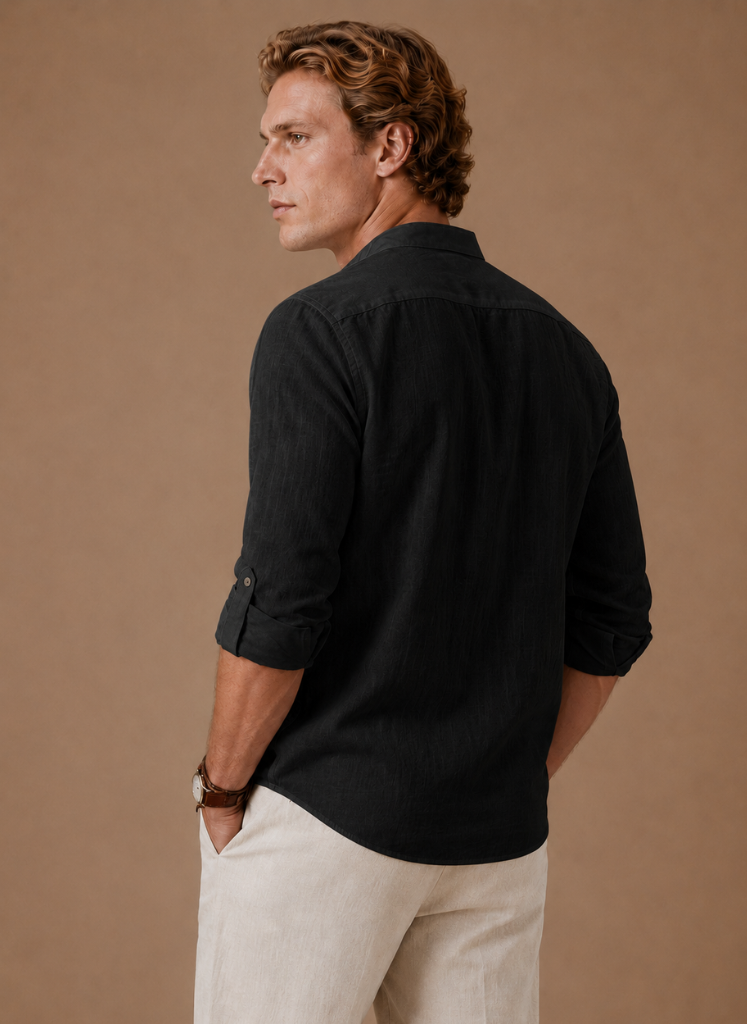 Herre Grandad Krave Linned Skjorte – Afslappet Casual Fit | Areleon
