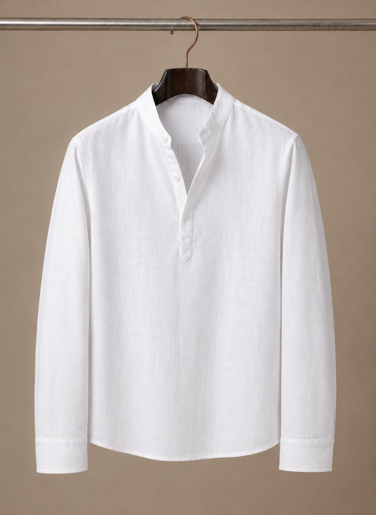 Herre Grandad Krave Linned Skjorte – Afslappet Casual Fit | Areleon