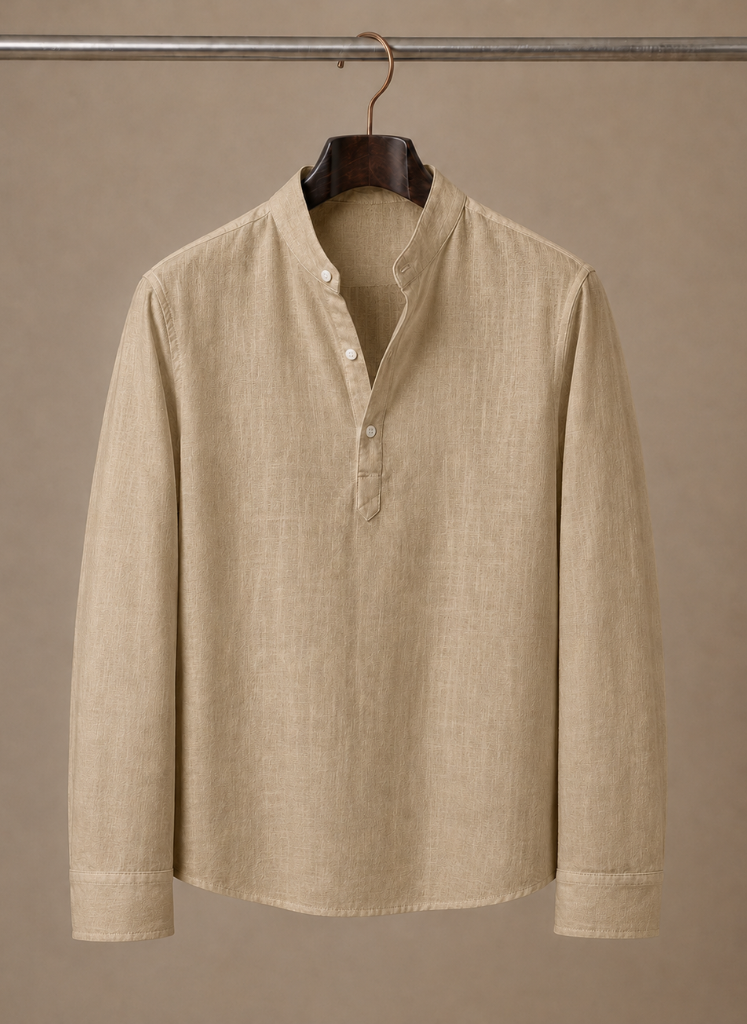 Herre Grandad Krave Linned Skjorte – Afslappet Casual Fit | Areleon
