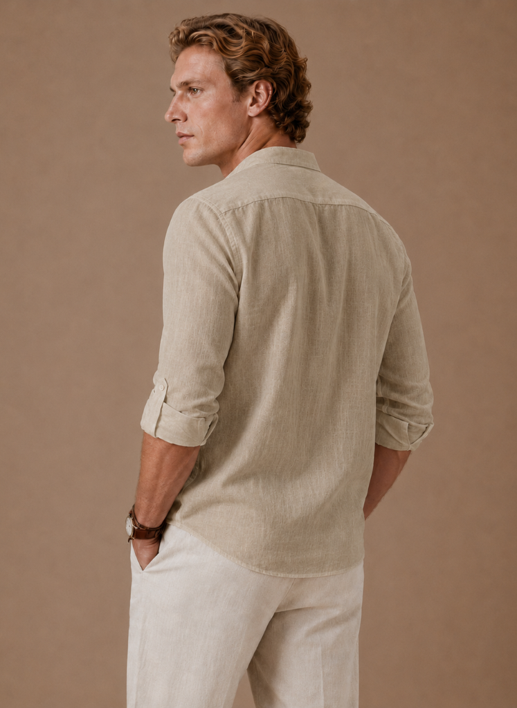 Herre Grandad Krave Linned Skjorte – Afslappet Casual Fit | Areleon
