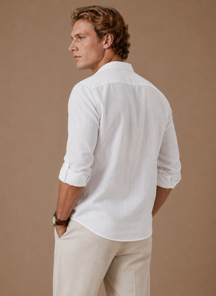 Herre Grandad Krave Linned Skjorte – Afslappet Casual Fit | Areleon