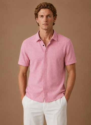 Herre Kortærmet Linned Look Bomuldsskjorte – Smart Casual | Areleon