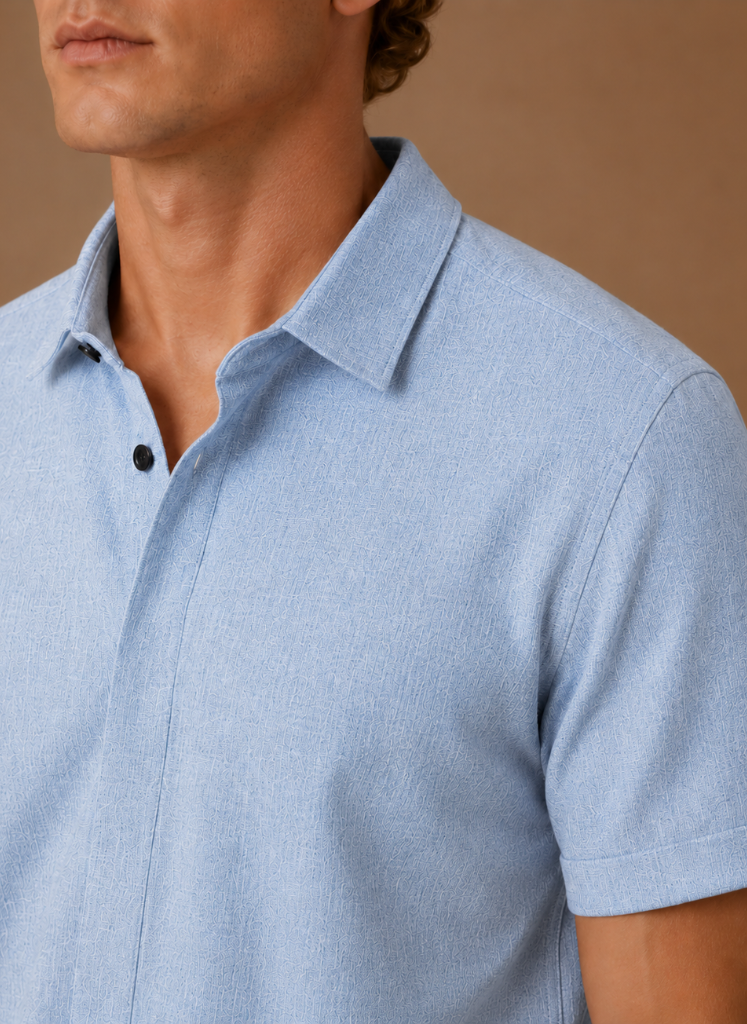 Herre Kortærmet Linned Look Bomuldsskjorte – Smart Casual | Areleon