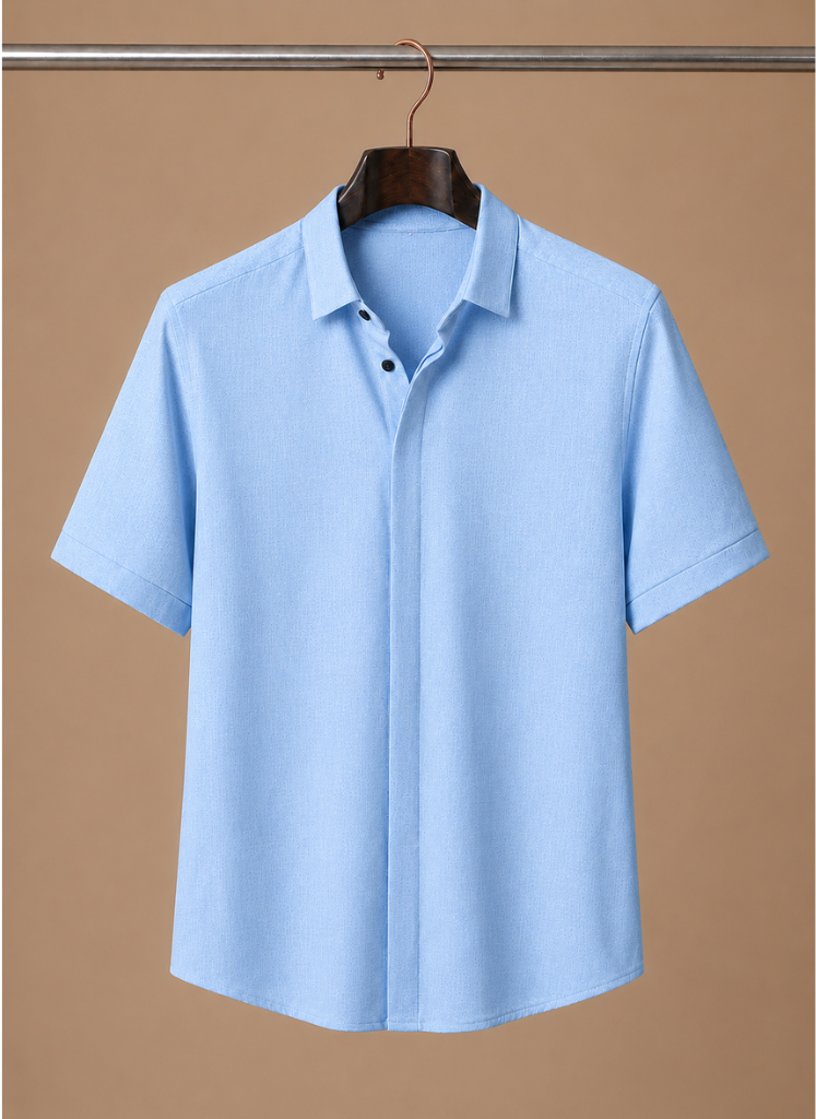 Herre Kortærmet Linned Look Bomuldsskjorte – Smart Casual | Areleon