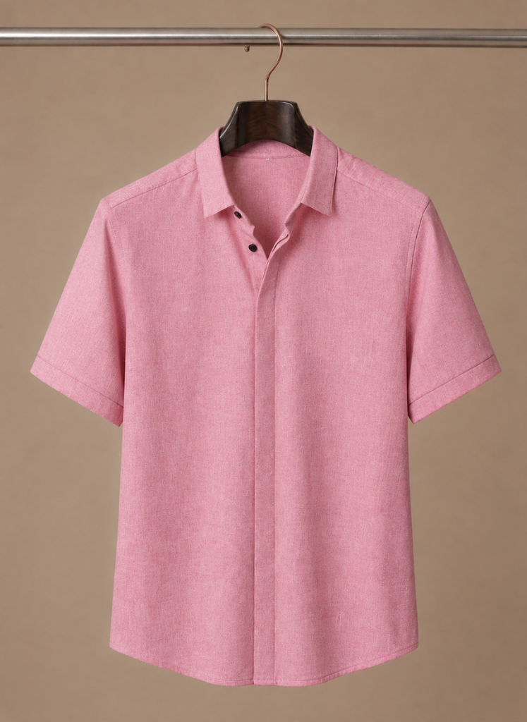 Herre Kortærmet Linned Look Bomuldsskjorte – Smart Casual | Areleon