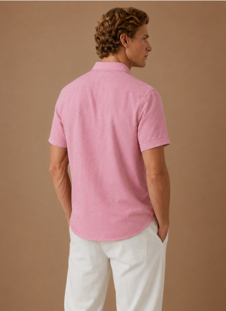 Herre Kortærmet Linned Look Bomuldsskjorte – Smart Casual | Areleon