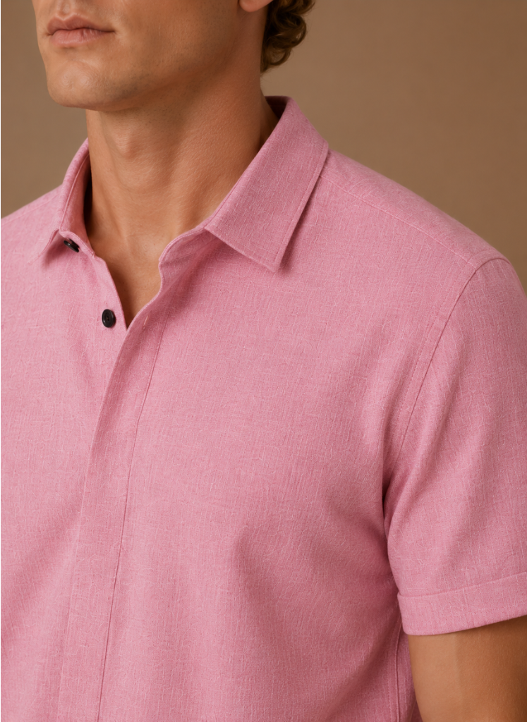 Herre Kortærmet Linned Look Bomuldsskjorte – Smart Casual | Areleon